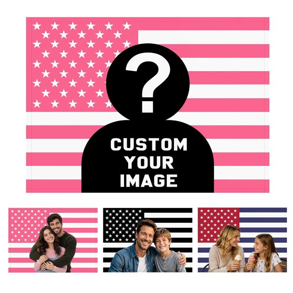 AUQ Custom Tapestry Personalized Photo Text Horizontal Microfiber Polyester Unframed Anti-Glare Matte Pink American Flag Wall Hanging Backdrop Bedroom Dorm Decor Gift Birthday
