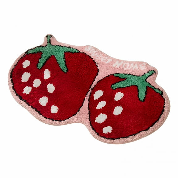 AUQ Cute Fruit Strawberry Shape Bath Mat Anti-Slip Water Absorbent Entrance Bathroom Mat Resistant Foot Mat Bathroom Rug