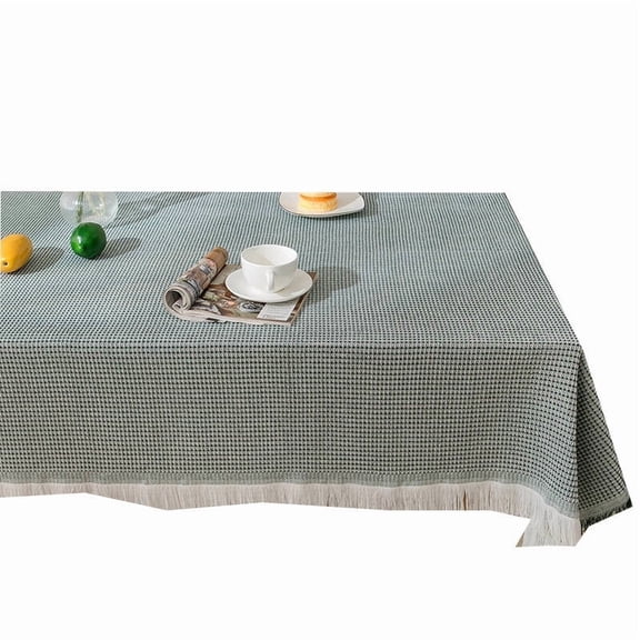 AUQ Dark Grey Rectangle Tablecloth, Handcrafted Cotton Linen Table Cover with Tassels, Bleach-Free Dining Table Decor for Home Gatherings