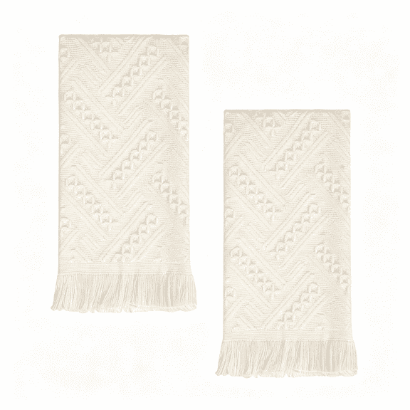 AUQ Decorative Hand Towels Bathroom: 2 Packs 14X30 100% Cotton Turkish Absorbent Soft Face Towel Set for Boho Bathroom Decor Kitchen Hotel Spa Farmhouse Guest Tea Gift (Cream White, 14"X30")