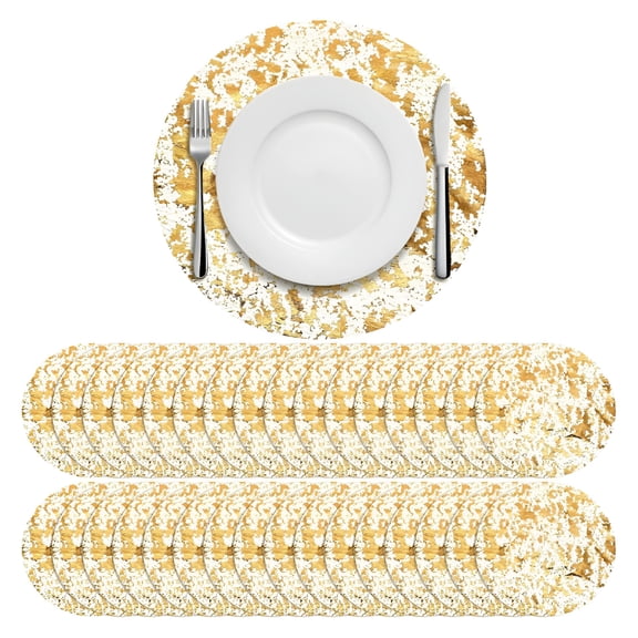 AUQ Disposable Gold Charger Plates,Gold Plate Chargers Gold Foil Mesh Table Runners 50Pcs 13"Round Disposable Placemats for Home/Dining/Wedding/Birthday