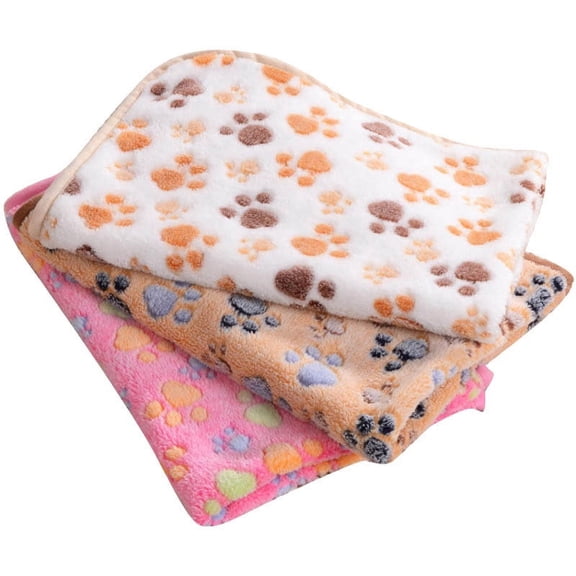 AUQ Dog Blankets,Dog Blankets for Small Dogs with Ultra Soft Coral Fleece,Cat Blanket with Cozy Paw Print Design,3-Pack