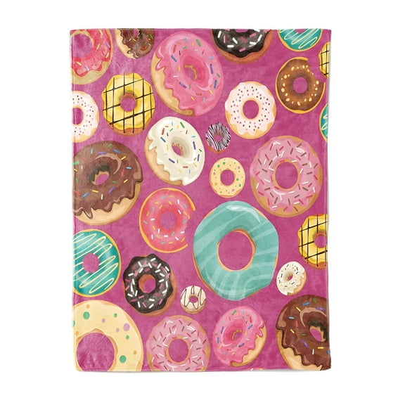 AUQ Donut Throw Blanket for Girls Pink Chocolate Donuts Blanket Food Blanket for Kids Teens Adults Lightweight Fleece Blanket for Home Decor, Bed, Couch, Sofa, Travel, Camping-40''''X50''''