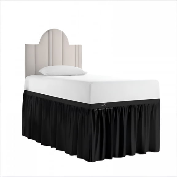 AUQ Dorm Bed Skirt Twin XL Size 30" Drop Black Solid Bed Skirt Stylish Ruffled Pattern Split Corner Easy Fit Easy Care Fade&Wrinkle Resistant-Polycotton Made