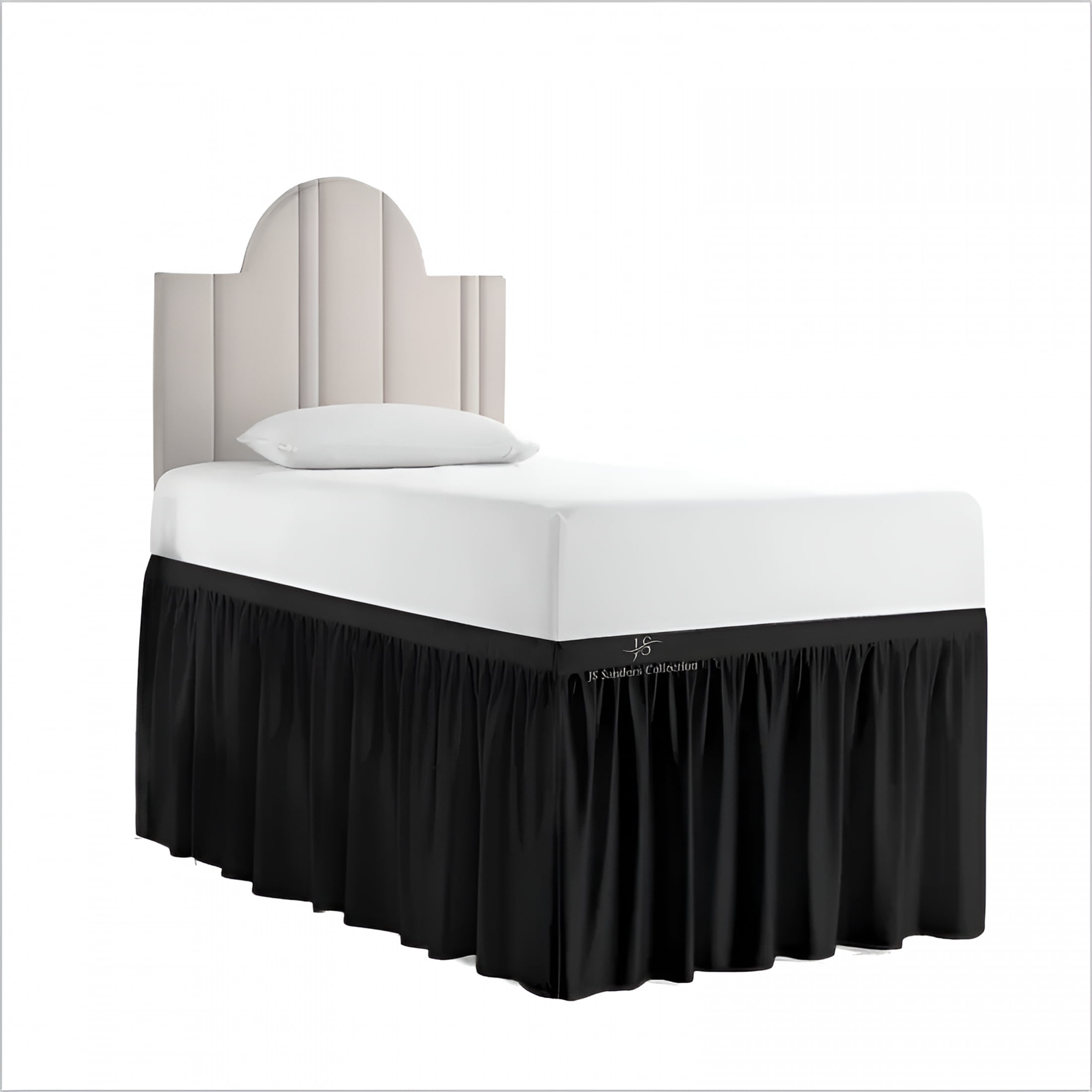 AUQ Dorm Bed Skirt Twin XL Size 32" Drop Black Solid Bed Skirt Stylish Ruffled Pattern Split Corner Easy Fit Easy Care Fade&Wrinkle Resistant-Polycotton Made