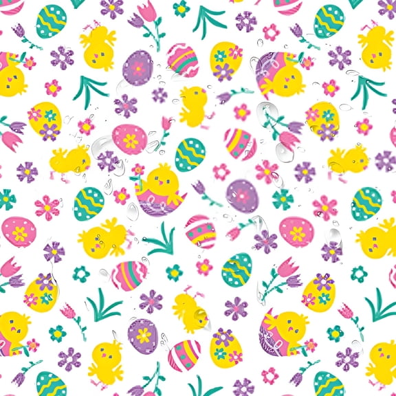 AUQ Easter Cotton Tail Bunny Vinyl Flannel Backed Spring Tablecloth - Bunny Rabbit,Easter Egg&Floral Wipe Clean Easy Care Vinyl Tablecloth,54" x 108" Oblong/Rectangle
