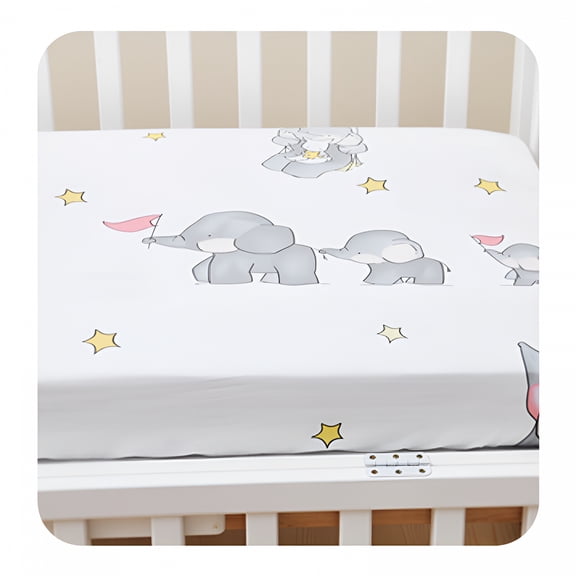 AUQ Elephant,Deer,And Map Long-Staple Cotton Fitted Bed Sheet Cotton Crib Sheets,Crib Size