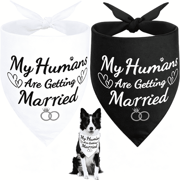 AUQ Engagement Gifts for Couples,2 Pack Dog Bandanas,Wedding Or Bridal Shower Gifts for Bride,Dog Wedding Bandanas,Engagement Party Decorations(White&Black,L)