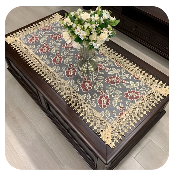 AUQ European Embroidered Tablecloth Western Tea Table Runner Coffee Table Flag Rectangle Lace Dust Cover 50*100cm