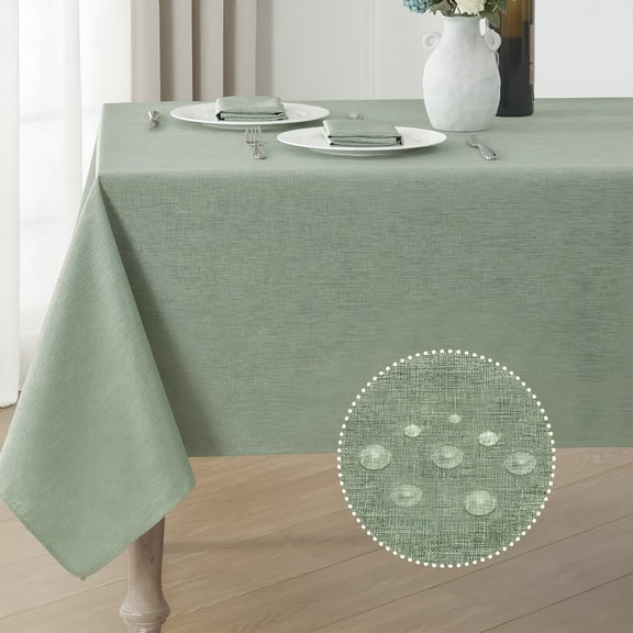 AUQ Farmhouse Table Cover Linen Style Waterproof Stain Proof Rectangle Tablecloth for Dining Party Buffet Wedding Decorative Sturdy Fabric Sage Green Table Cloth, 52X70 Inch, Sage Green