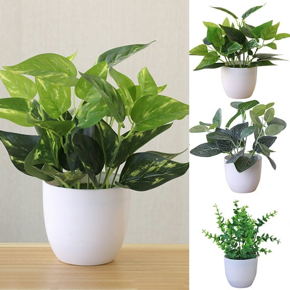 D GROEE Faux Plants Potted Artificial Pot Fake Green Plant Bonsai White Round Office Home Kitchen Table Indoor D cor House