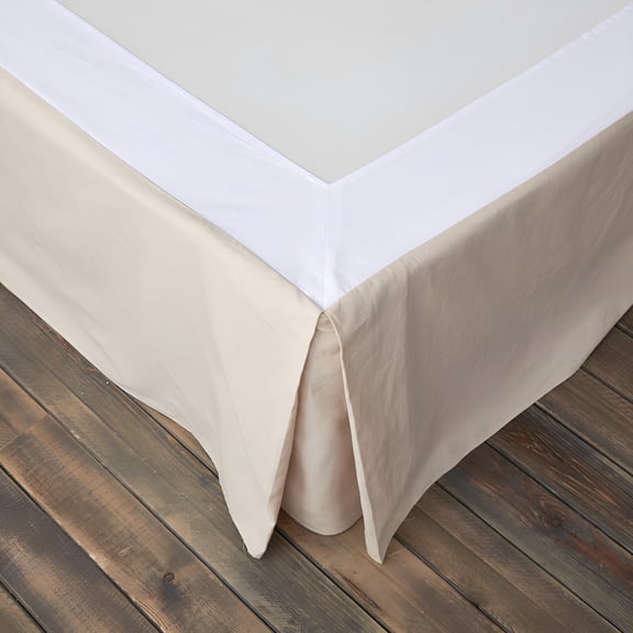 AUQ French Linen Wrap Around Bed Skirt with Pleated Corner 14-Inch Tailored Drop Natural Flax Cotton Blend Basic Soft Cozy (Queen,Linen)