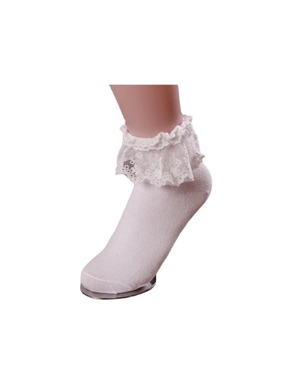 AUQ Frilly Socks Women,Japanese Lace Design Lace Socks Women,Comfortable Cotton Fabric Ruffle Socks,White