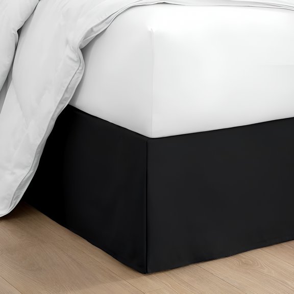 AUQ Full Size Bed Skirt 18 Inch Drop, Pleated Microfiber Bed Ruffle, Platform-Free Easy Fit Mattress Cover, Adjustable Dust Ruffle for Box Spring, Black