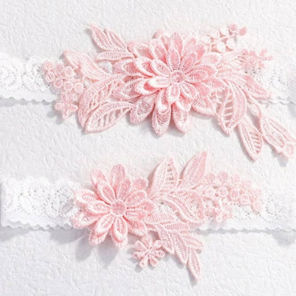 AUQ Garters for Bride,High Elasticity Comfort Fit Wedding Garter for Bride,Elegant Garter Set for Special Occasions,Pink