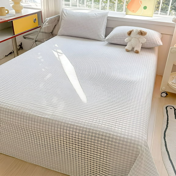 AUQ Gingham Sheets Cotton Full Size Bed Sheets 63x90" Checkered Queen Sheets Soft Breathable Cozy Warm Flannel Fleece Sheet Set Blue&White Plaid Sheets