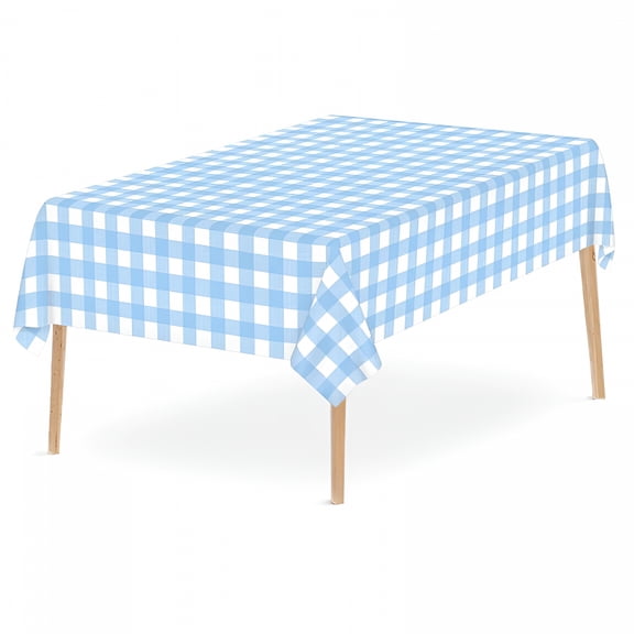 AUQ Gingham Tablecloth,Sky Blue and White Checkered Tablecloths,54X108 Inches Disposable Plastic Buffalo Plaid Tablecovers,Waterproof Rectangle Picnic Table Covers,Birthday Party Supplies