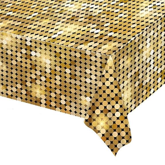 AUQ Gold Sequin Tablecloth for Parties 55X110 Inch - Sparkle Glitter Cloth Rectangle Table Cover Overlay for Wedding Shower Ceremony Birthday Cake Table Holiday Banquet Decoration