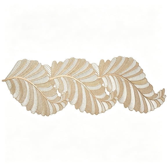 AUQ Golden Table Runners 36 Inches Heat Resistant Table Runner Leaf Shaped Vinyl Table Runner Waterproof Washable Table Mats Table Runner for Party,Wedding Decorations (Gold Leaf Shaped)