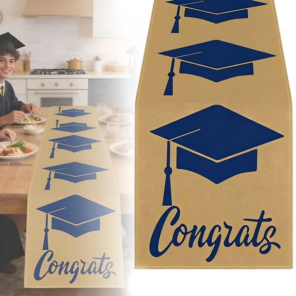 AUQ Graduation Table Runner,72X13 Inch 2026 Graduation Party Decorations,Congrats Grad Cap Table Runners,Rustic Table Runner for Dining Room,Kitchen,Home,Graduation Party Supplies,Khaki