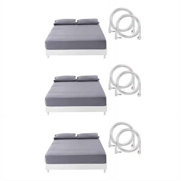 AUQ Grounding Sheets King,Organic Cotton with Silver Grounding Wires Grounding Fitted Bed Sheets,Prevent Static Electricity King Size Fitted Sheet,193×203×33Cm,White Line