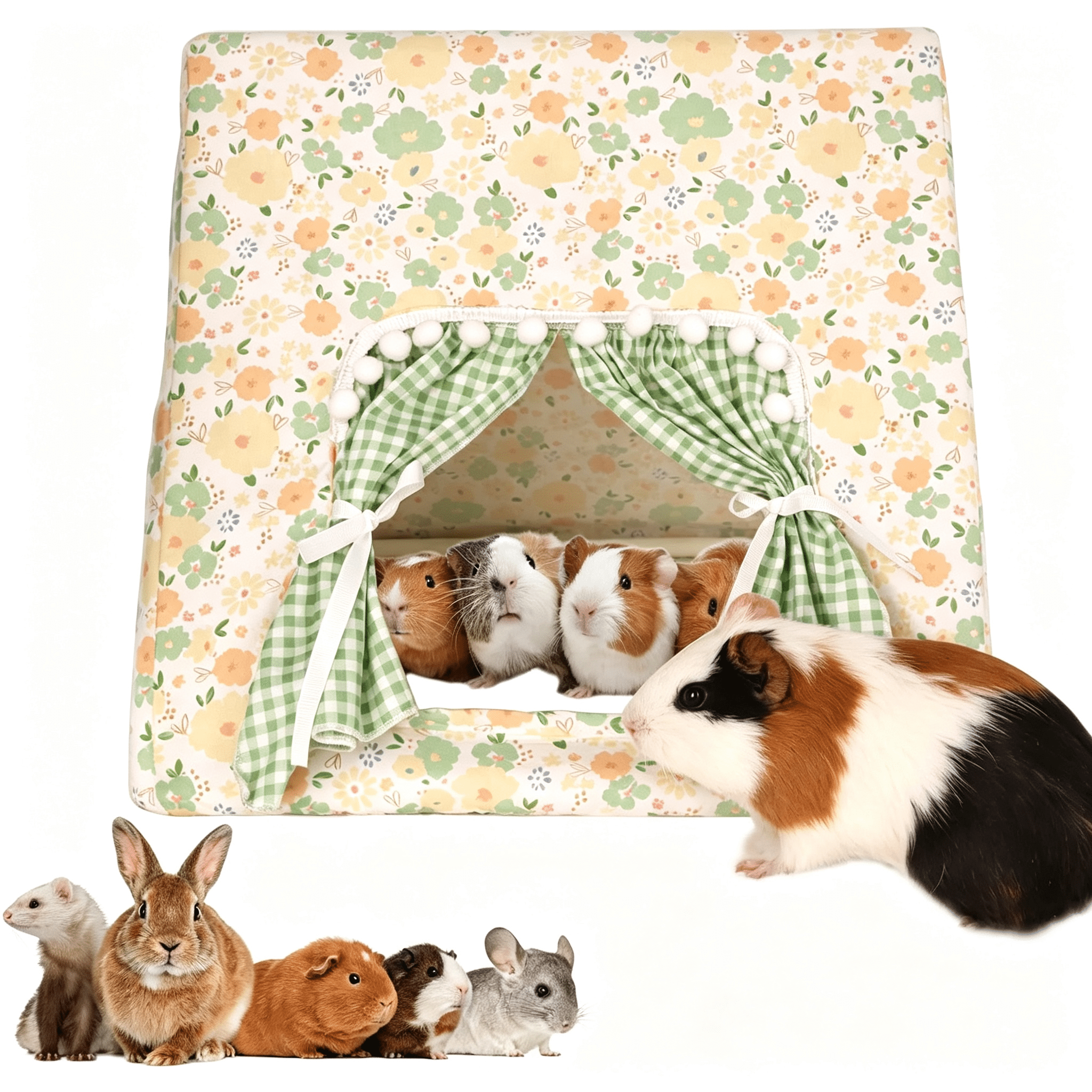 AUQ Guinea Pig Hideout Large with Curtain, Bunny Hideout, Machine ...