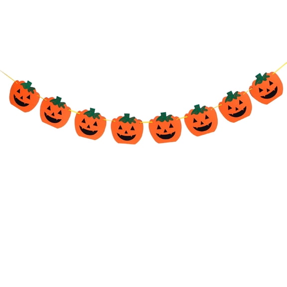 AUQ Halloween Decoration Pumpkin Banner Felt Cloth Decorative Banner (Orange)