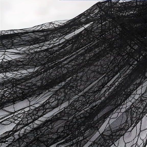 AUQ Halloween Spider Web Decoration Fabric, Black Jacquard Lace Tulle for Haunted House Party Decor, Reusable Polyester Webbing for Walls Windows Doors, 63 x 36 Inch