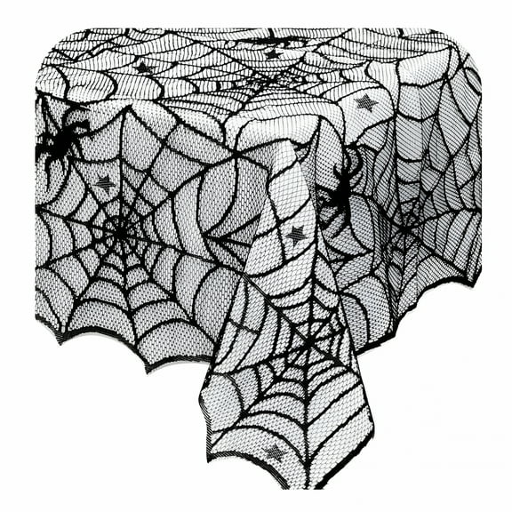 AUQ Halloween Table Cloth,54" X 72" Spider Webs Tablecloths Black Tablecloth Lace Fabric Table Cloths Spooky Table Cover