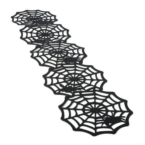 AUQ Halloween Table Runner, Black Lace Spider Web Table Cloth,lace table runner Halloween Table Decor Table Runners for Halloween Party Dinner Table, 7.5" x 32", Black