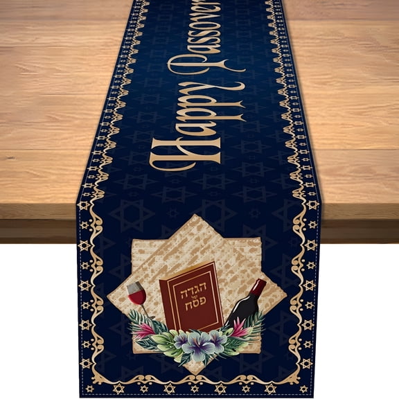 AUQ Happy Passover Table Runner Star of David Jewish Festival Holiday Party Home Kitchen Dining Room Table Decor (13"X 108")