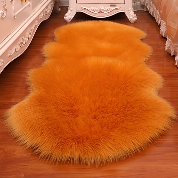 AUQ Home Decor Long Hair Carpet Non Slip Floor Protection Fluffy Shaggy Soft Rugs Faux Fur Sheepskin Rug Bedroom Mats CAMEL