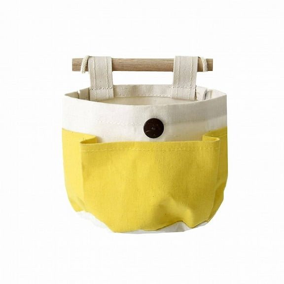 AUQ Household Multifunctional Hanging Bag,Multi-Functional Storage Behind the Door Storage,Store Small Items Wall Storage Bag,Yellow,14.5*13*7.5cm,Cotton and Linen