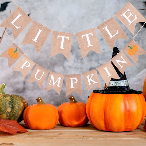 AUQ Jute Burlap Little Pumpkin Banner Fall Baby Shower Gender Reveal Birthday Party Garland Decoration