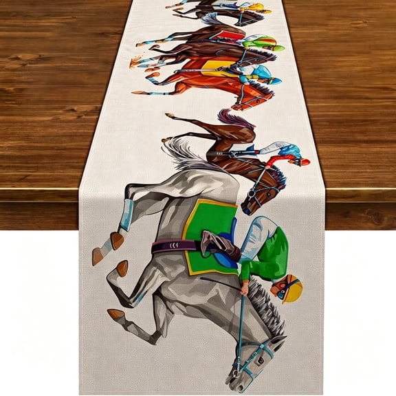 AUQ Kentucky Table Runner Horse Racing Party Decoration Rustic Farmhouse Home Dining Room Kitchen Table Decor (13" X 72")