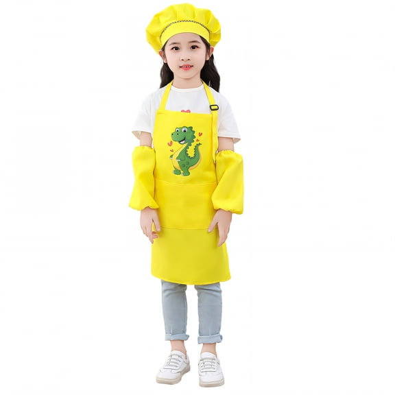 AUQ Kids Apron,Back Tie Design Toddler Apron,Polyester Fabric Texture Kids Aprons for Cooking,Yellow3