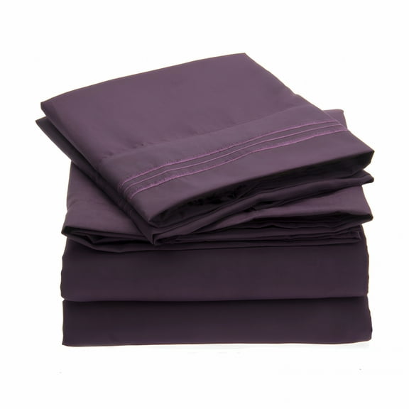 AUQ King Size 100% Egyptian Cotton Bed Sheets Luxury 800 Thread Count 4Pcs Sheet Set-Plum Solid Sateen Weave for Soft & Silky Feel Long Staple Cotton 26" Inch Deep Pocket