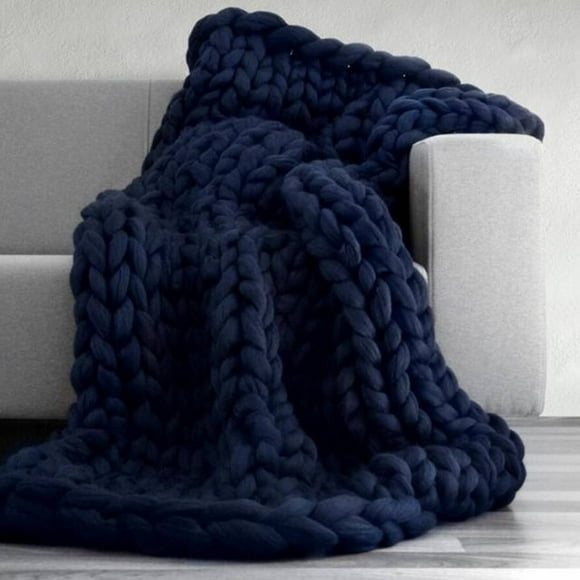 AUQ Knit Blanket,Extra Comfy, Warm Knitted Throws for Beds,Multi-Use Chunky Knitted Blanket,Navy Blue