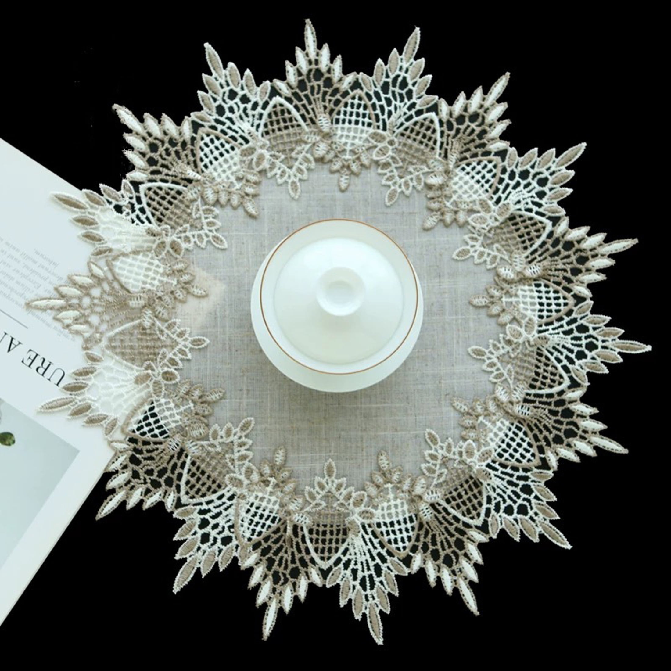 AUQ Lace Doily Neutral Earth Tones Table Topper Placemat Beige Brown ...