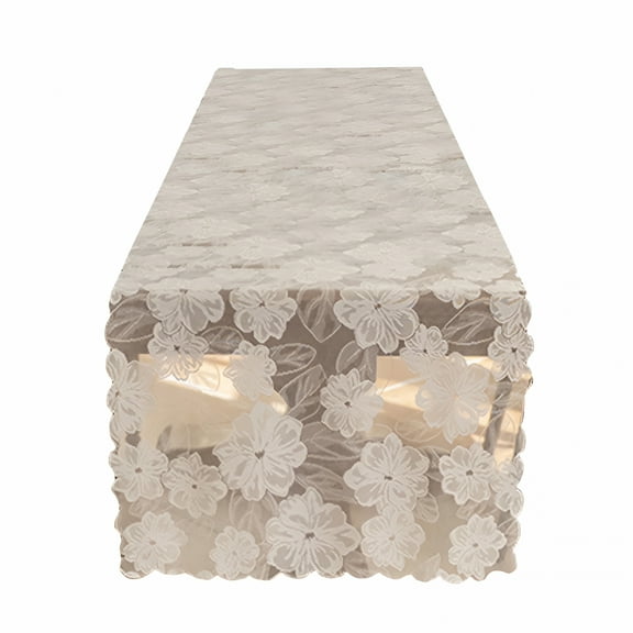 AUQ Lace Table Runner 18X70 Inch Dresser Cover Top White Embroidered Table Runner Vintage Crochet Table Runner Flower Dresser Runners for Bedroom Furniture Kitchen Wedding Party Table Decor