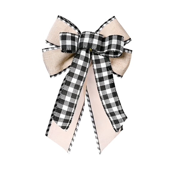 AUQ Large Fall Wreath Gift Bow-7.5X11.8Inch Black and White Buffalo Plaid Check Wreath Bow Swag Bow Thanksgiving Wreath Pre-Tied Bow for Fall Thanksgiving Christmas Ornaments (Black)