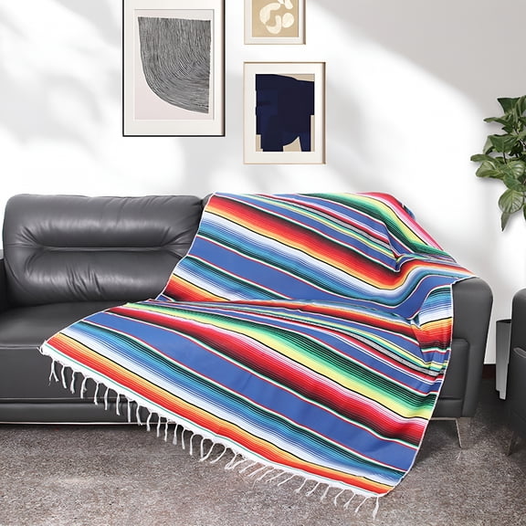 AUQ Large Handwoven Mexican Blanket - Soft Yoga Blanket - Durable Serape Blanket - Lightweight Falsa Blanket, Beach Blanket, Camping Blanket, Picnic Blanket, Outdoor Blanket