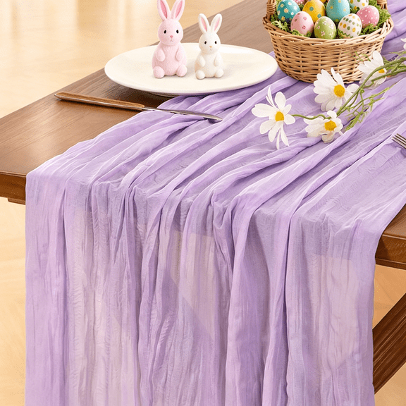 AUQ Lilac Purple Lavender Cheesecloth Table Runner Easter Spring Boho Rustic Gauze 120 Inch 10Ft Cheese Cloth Runner for Wedding Party Baby Shower Birthday Home Decor Holiday Decorations