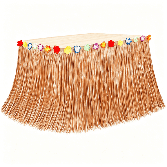 AUQ Luau Party Decorations,Hawaiian Table Skirt Party Decorations,Flower 108 X 29.5" Grass Table Skirts,Luau Table Skirt for Summer Tropical Hula Parties Decor Accessories