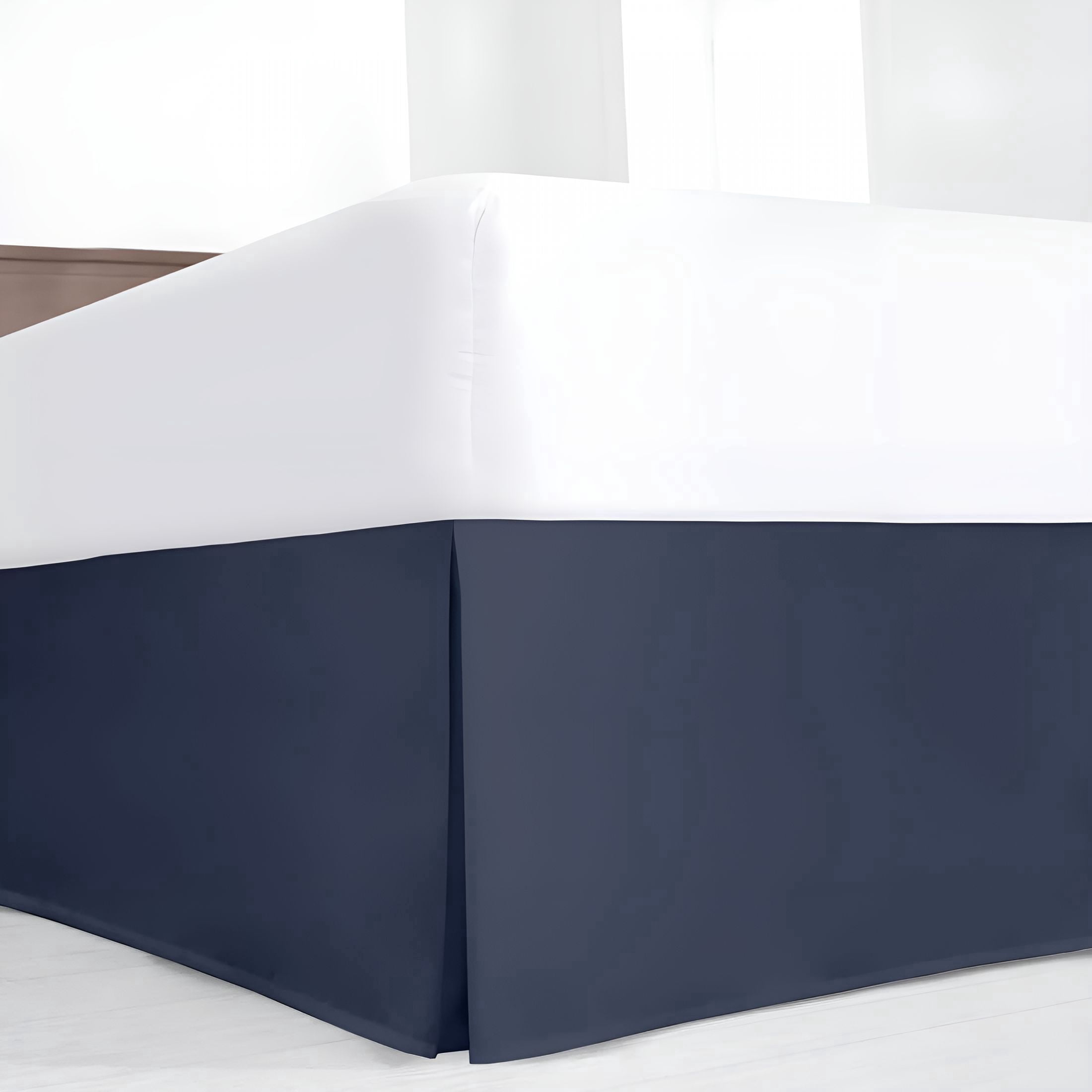 AUQ Luxury Pleated King Bed Skirt with Split Corners - 14 Inch Tailored Drop - Pleated Dust Ruffle - Wrinkle-Free 100% Microfiber - Easy Fit,Soft & Durable - Navy Blue