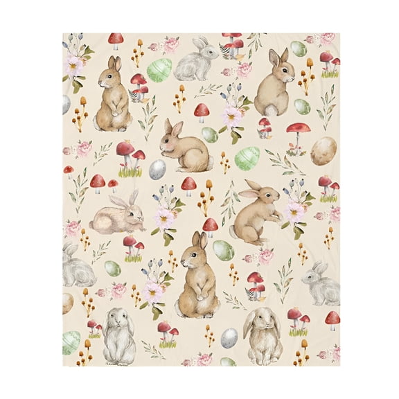 AUQ Luxury Plush Easter Blanket Cute Bunny Easter Egg Flower Leaves Throw Blanket for Couch, Lightweight Soft and Warm Throws Blankets for Sofa Bed Living Room in Spring 40"X50"