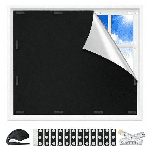 AUQ Magnetic Blackout Window Cover for Bedroom, Portable Temporary No Drill Blackout Curtains, Removable Window Blinds for Nursery, Rv, Media Room, 420D Oxford Fabric, 39X57 Inch, Black
