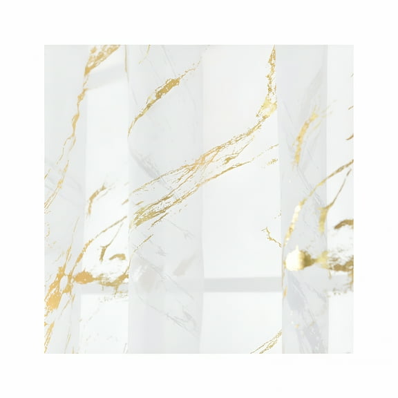 AUQ Marble Sheer Curtains,Foil Print Metallic,Gold Curtains Privacy Light Filter Window Treatment Abstract Golden Drape Pair for Bedroom Living Room Gold 100*200Cm