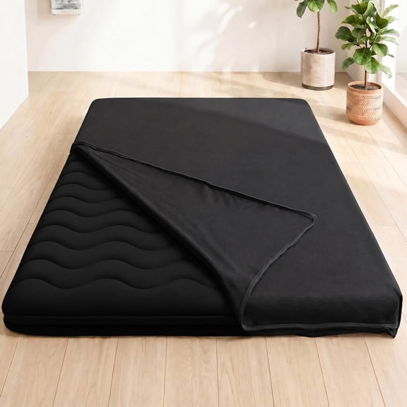 AUQ Mattress Cover for 2-4" Thick Japanese Futon Mattress | Floor Mattress Tatami Mats Coverwith Zipper, Dustproof and Machine Washable, 84" L43" W, Black, Twin