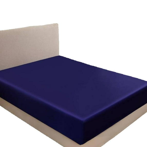 AUQ Mattress Protector,Airy Satin Surface Mattress Pad Firm Elastic Wrap Design,Polished Solid Color Mattress Cover,Queen,Sapphire Blue